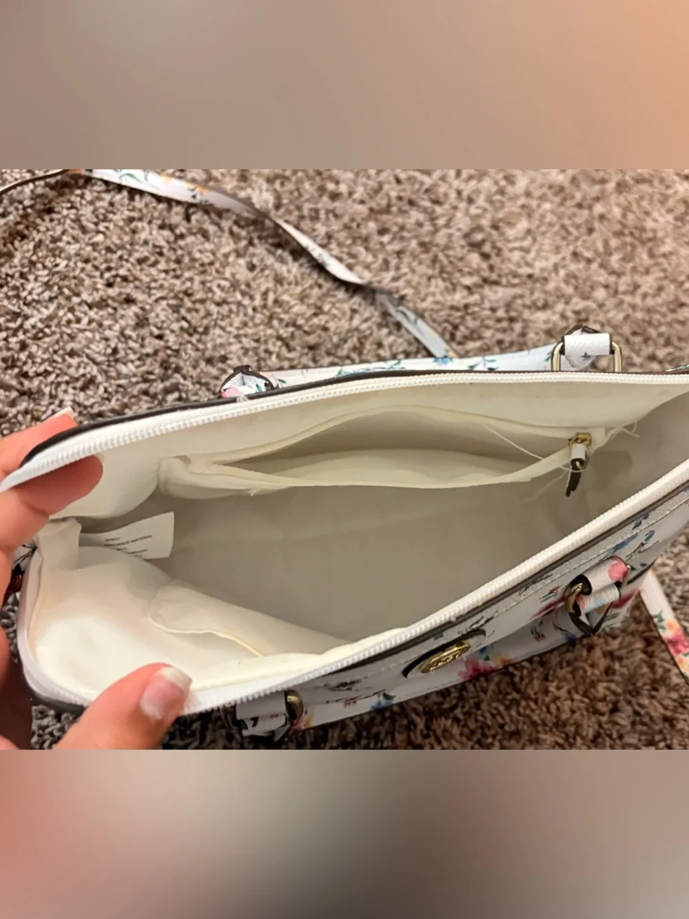 Liz Claiborne White Floral Satchel with Pink, Yellow & Blue Accents